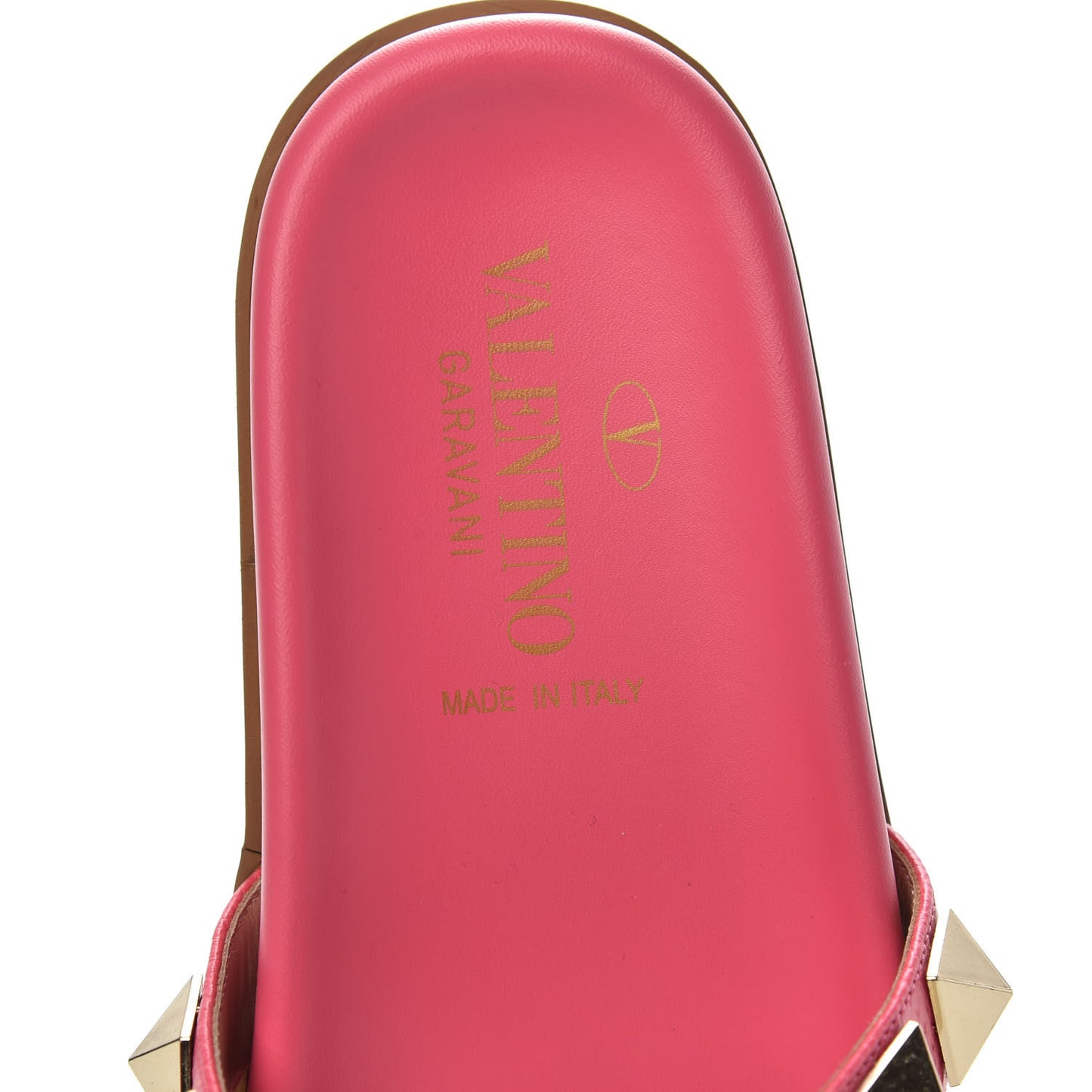 Pebbled Calfskin Macro Rockstud Lock Slide Sandals 35.5 Deep Fuxia
