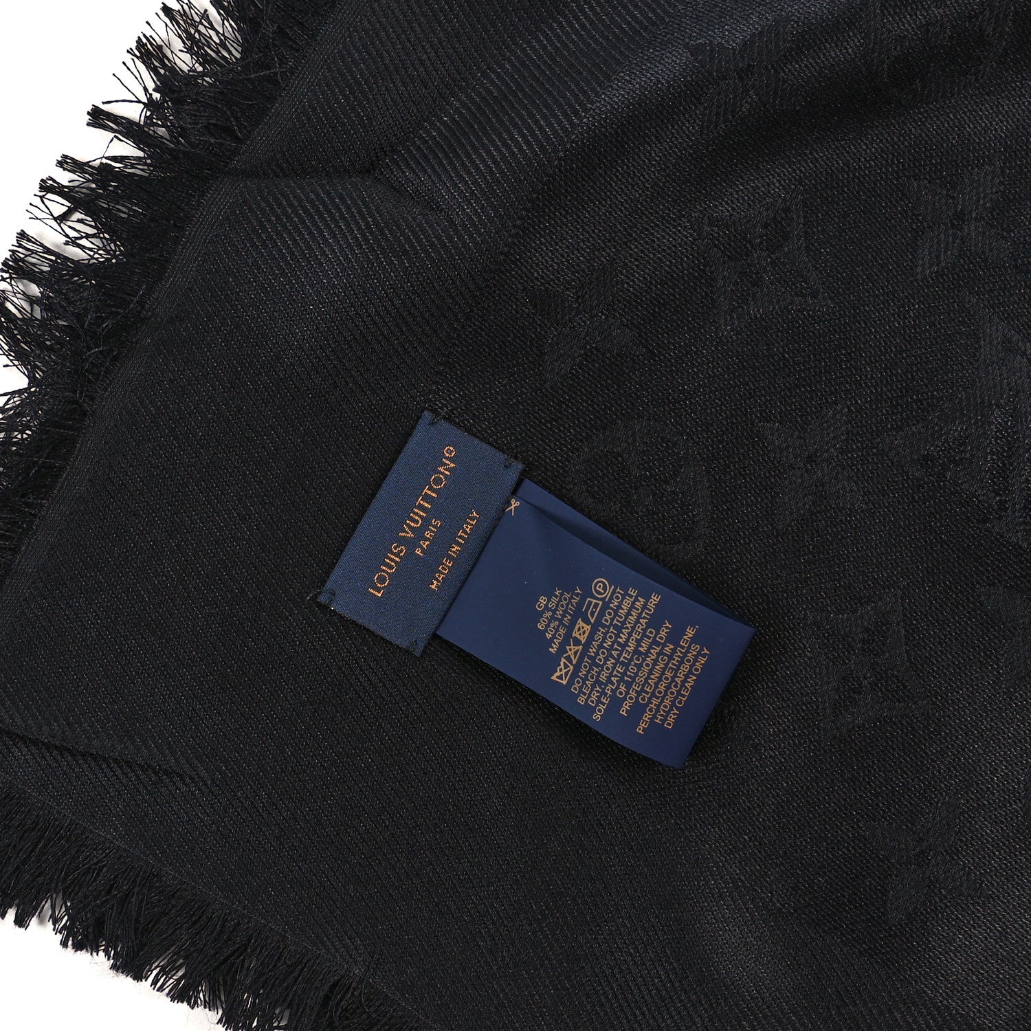 Louis Vuitton Silk Wool Monogram Shawl Black 3 of 3