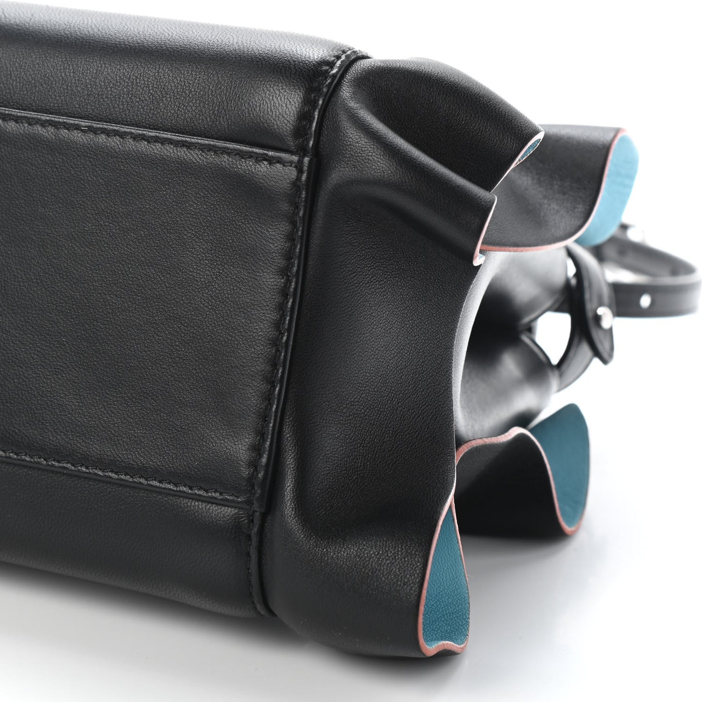 Nappa Waves Bi-Color Mini Peekaboo Iconic Satchel Black Turchese