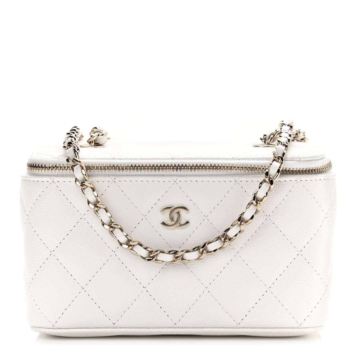Caviar Quilted Small Vanity Case With Chain White