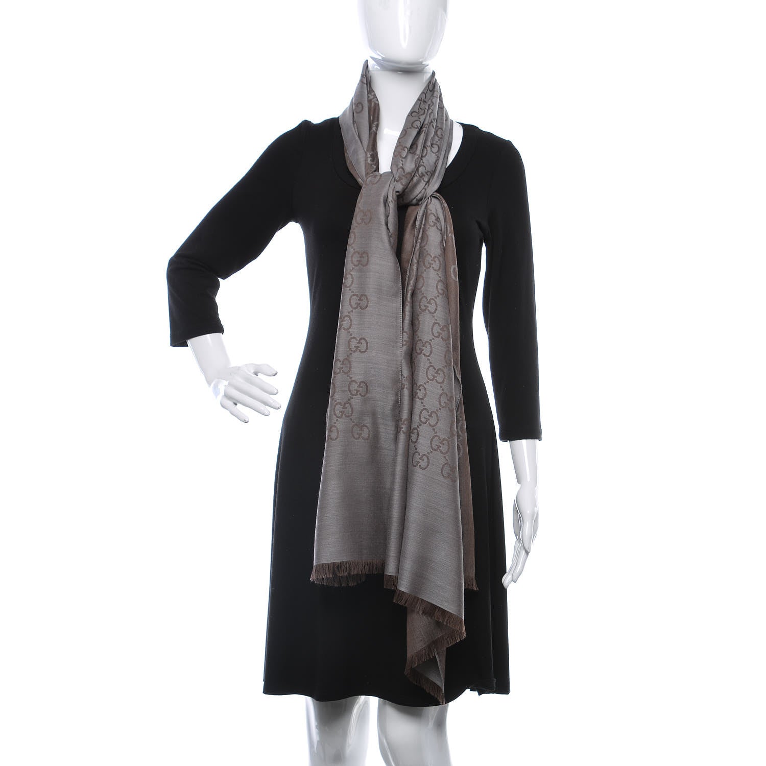 Gucci Wool Silk GG Monogram GGNat Plus Scarf Rope Dark Brown 2 of 5