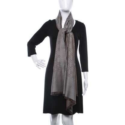Gucci Wool Silk GG Monogram GGNat Plus Scarf Rope Dark Brown 2 of 5