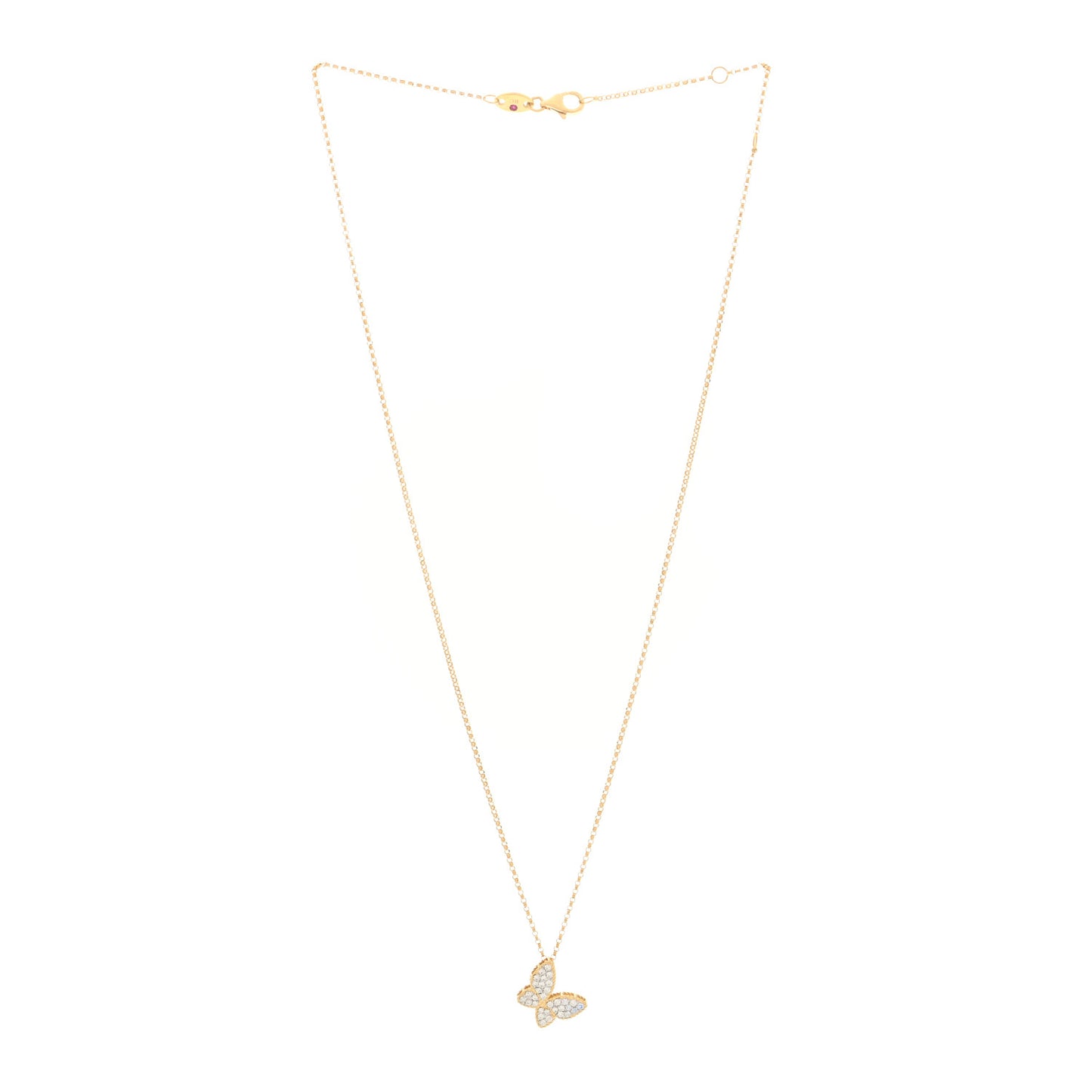 18K Yellow Gold Diamond Princess Butterfly Pendant Necklace
