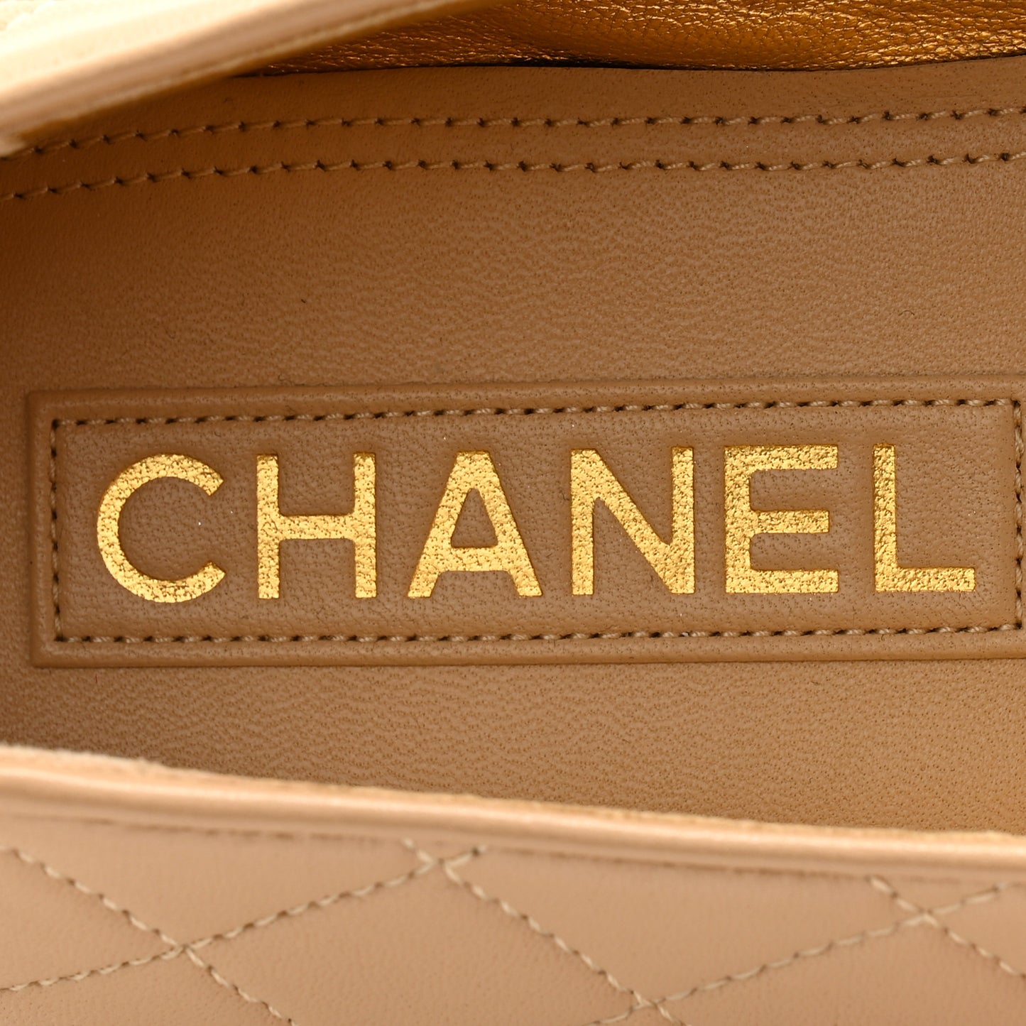 Lambskin Quilted CC Ballerina Flats 38.5 Light Beige