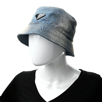 Prada Used Denim Metal Triangle Logo Womens Bucket Hat M Light Blue 2 of 8