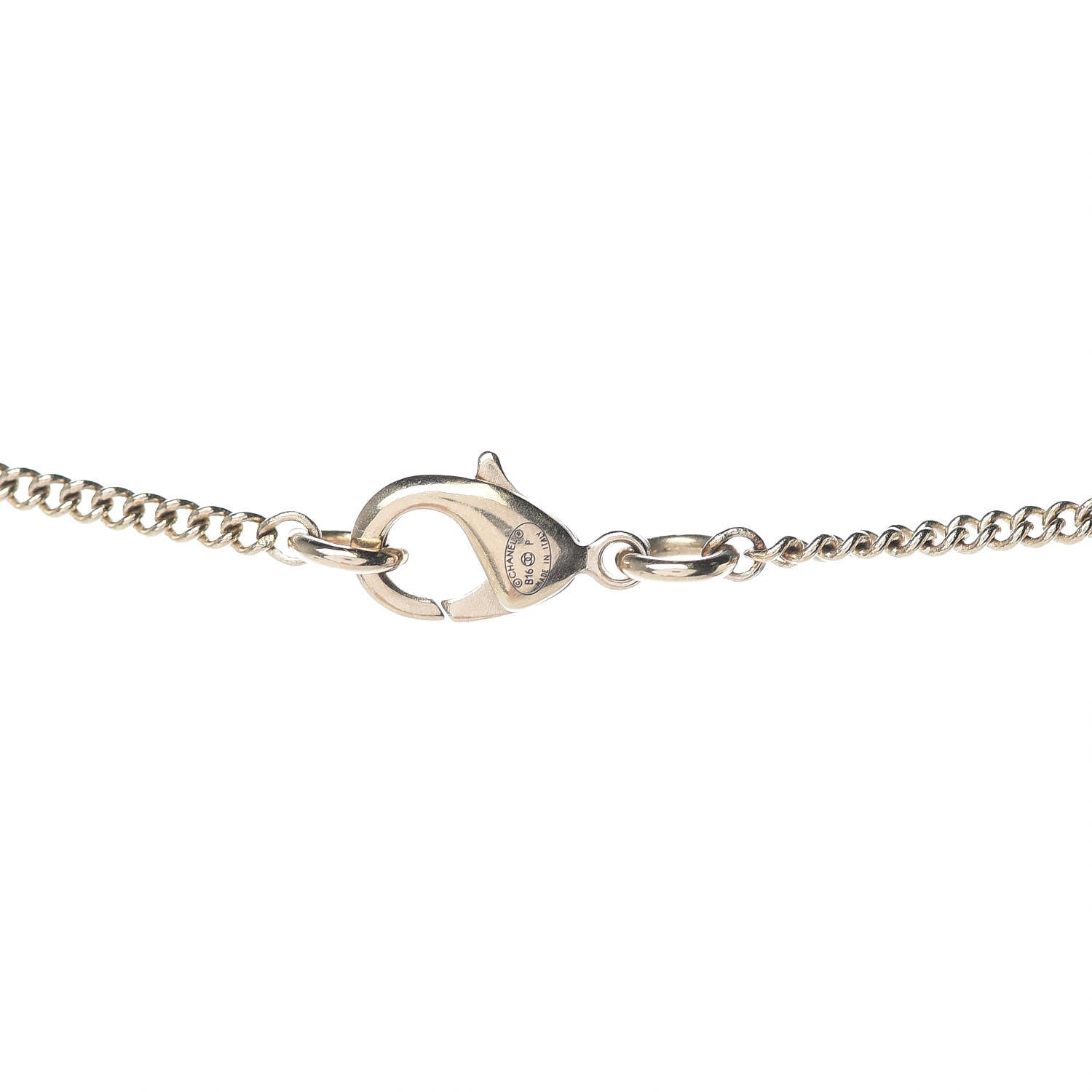 Chanel Metal Quilted CC Pendant Necklace Gold White 5 of 6