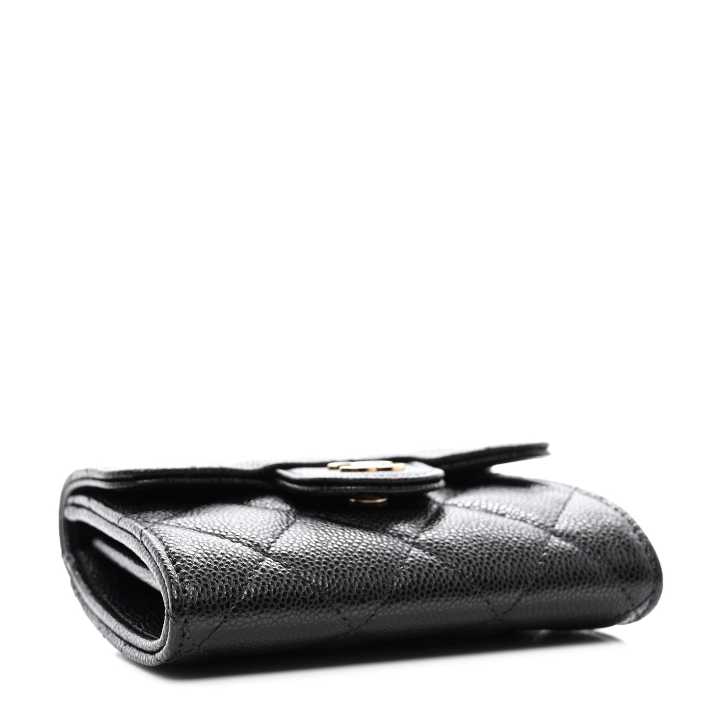 Caviar Quilted Flap Card Holder Wallet Black