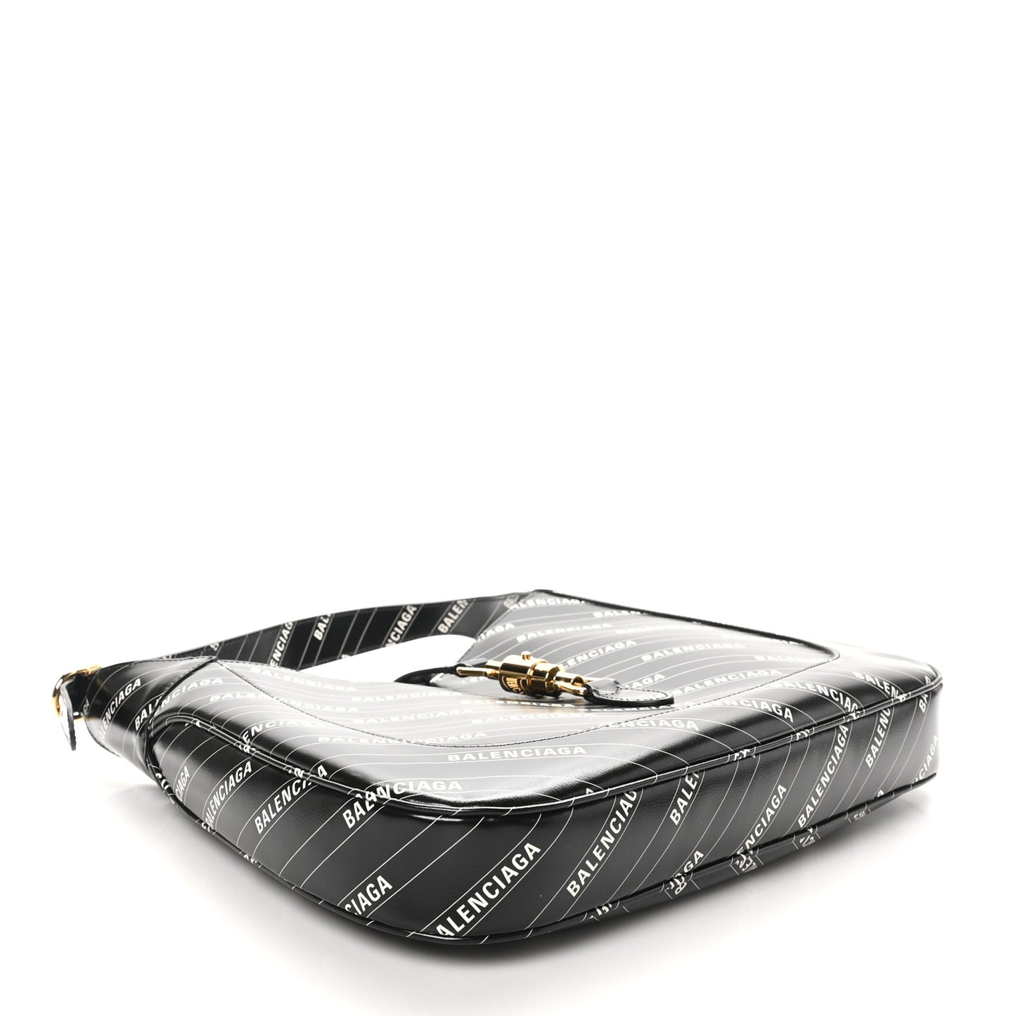 X BALENCIAGA Calfskin Logo Print Medium Jackie 1961 Hobo Black