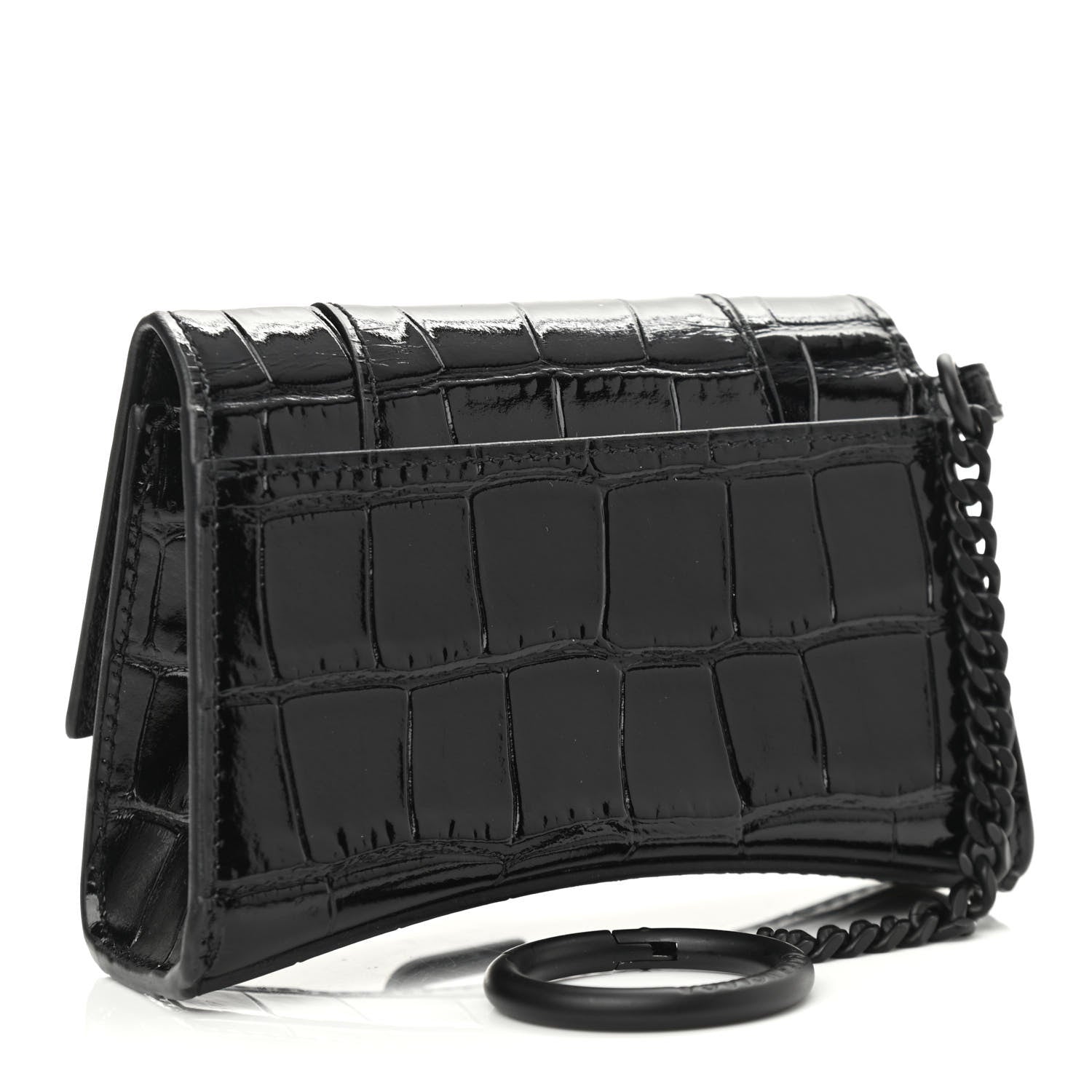 Balenciaga Shiny Calfskin Monochrome Crocodile Embossed Hourglass Chain Cardholder Black 3 of 13