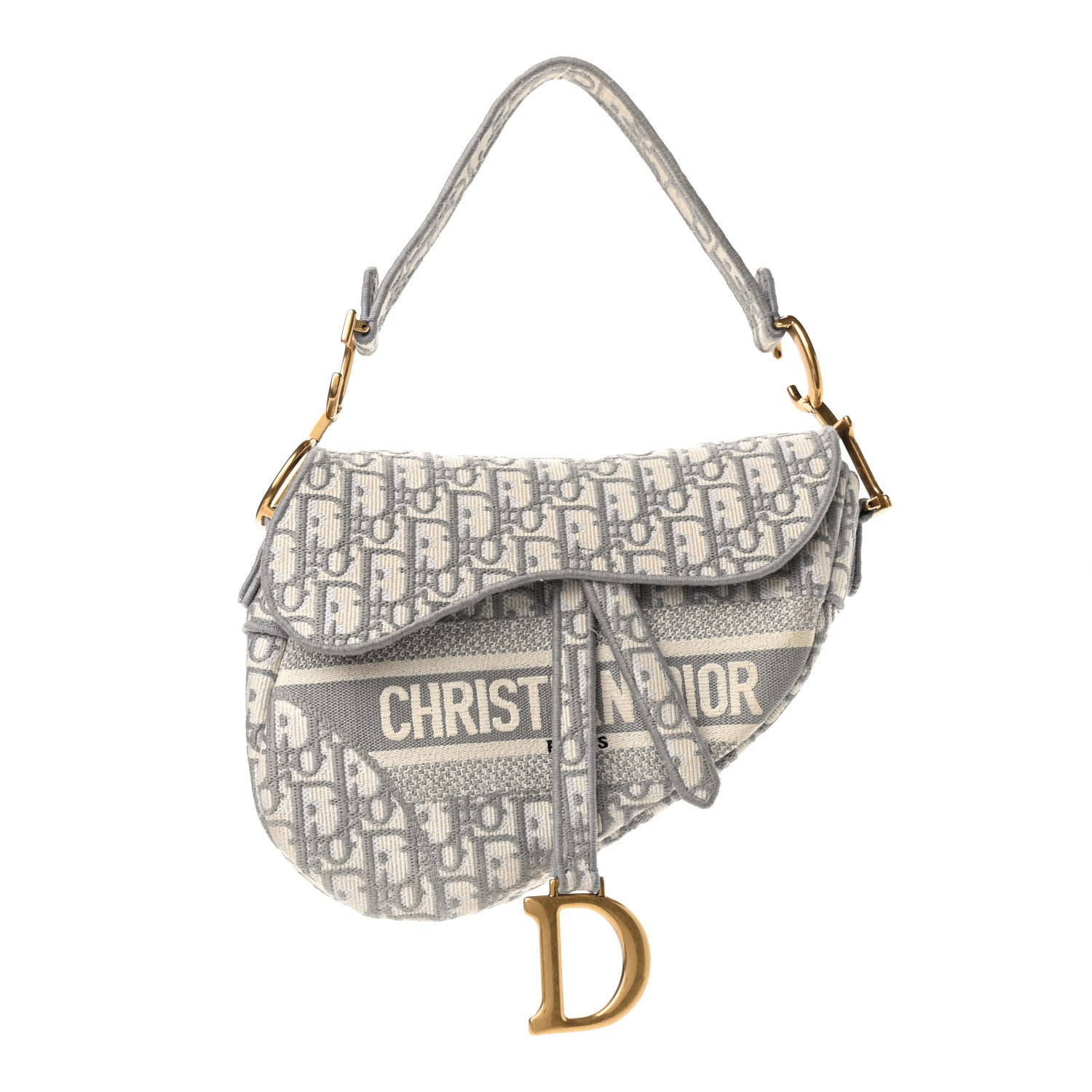 Christian Dior Oblique Embroidered Saddle Bag Gray 1 of 9