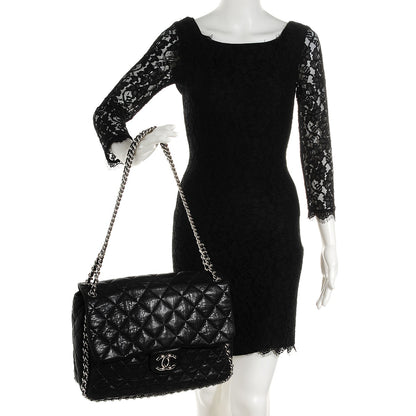 Chanel Crumpled Lambskin Chain Around Maxi Flap Bag Black 2 of 9