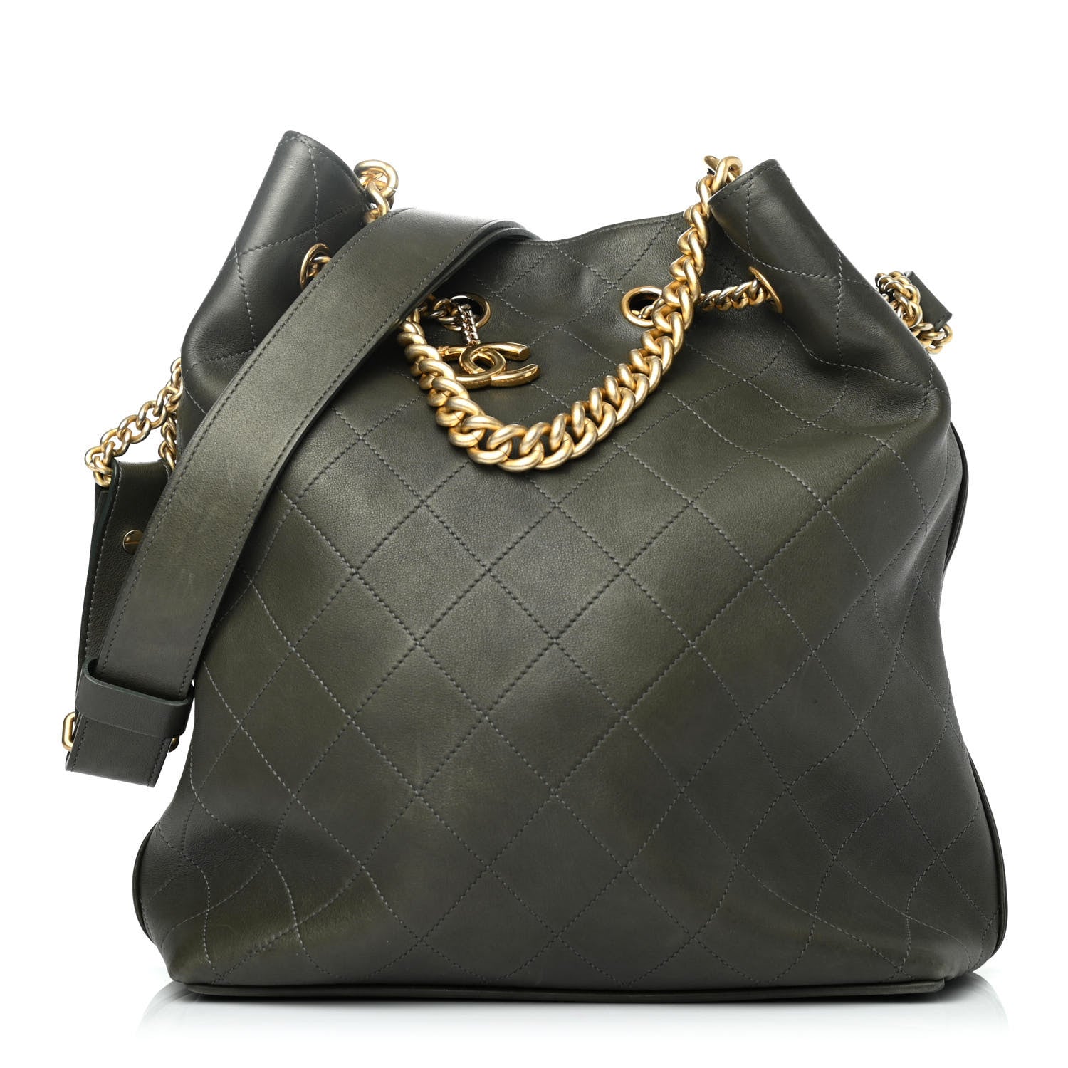 Chanel Calfskin Quilted Small On My Shoulder Drawstring Bag Dark Green 1 of 4