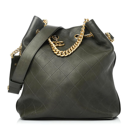 Chanel Calfskin Quilted Small On My Shoulder Drawstring Bag Dark Green 1 of 4