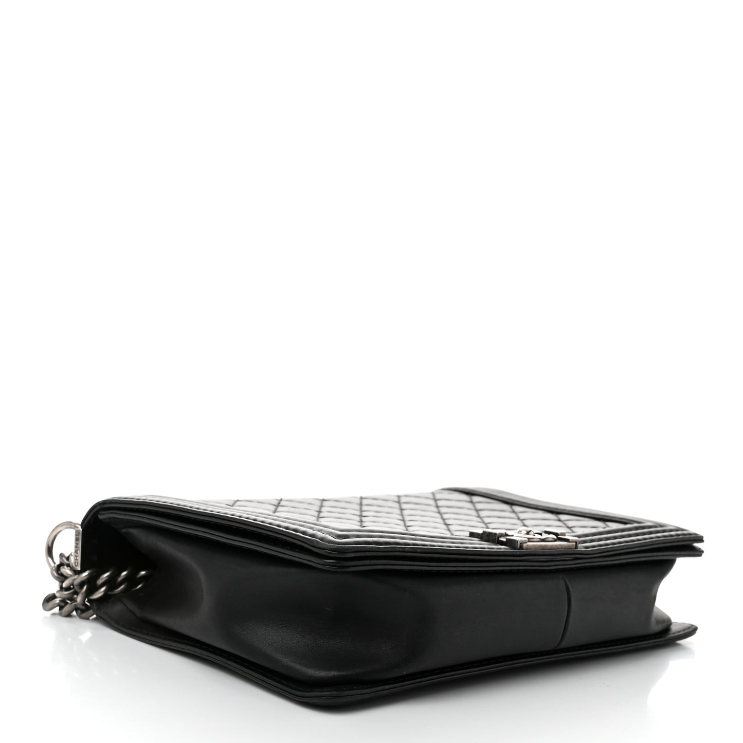 Calfskin Double Stitch Large Boy Flap Black