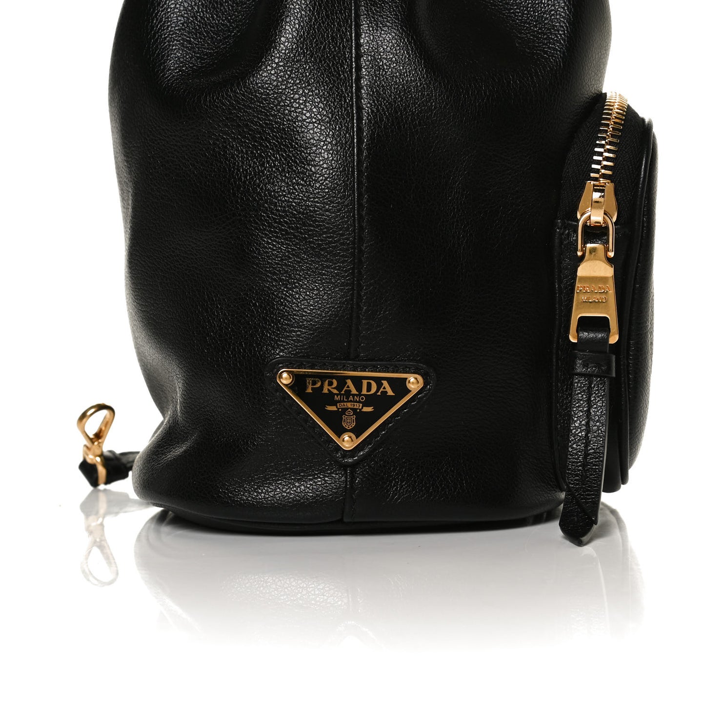 Glace Calfskin Embossed Secchiello Bucket Bag Black
