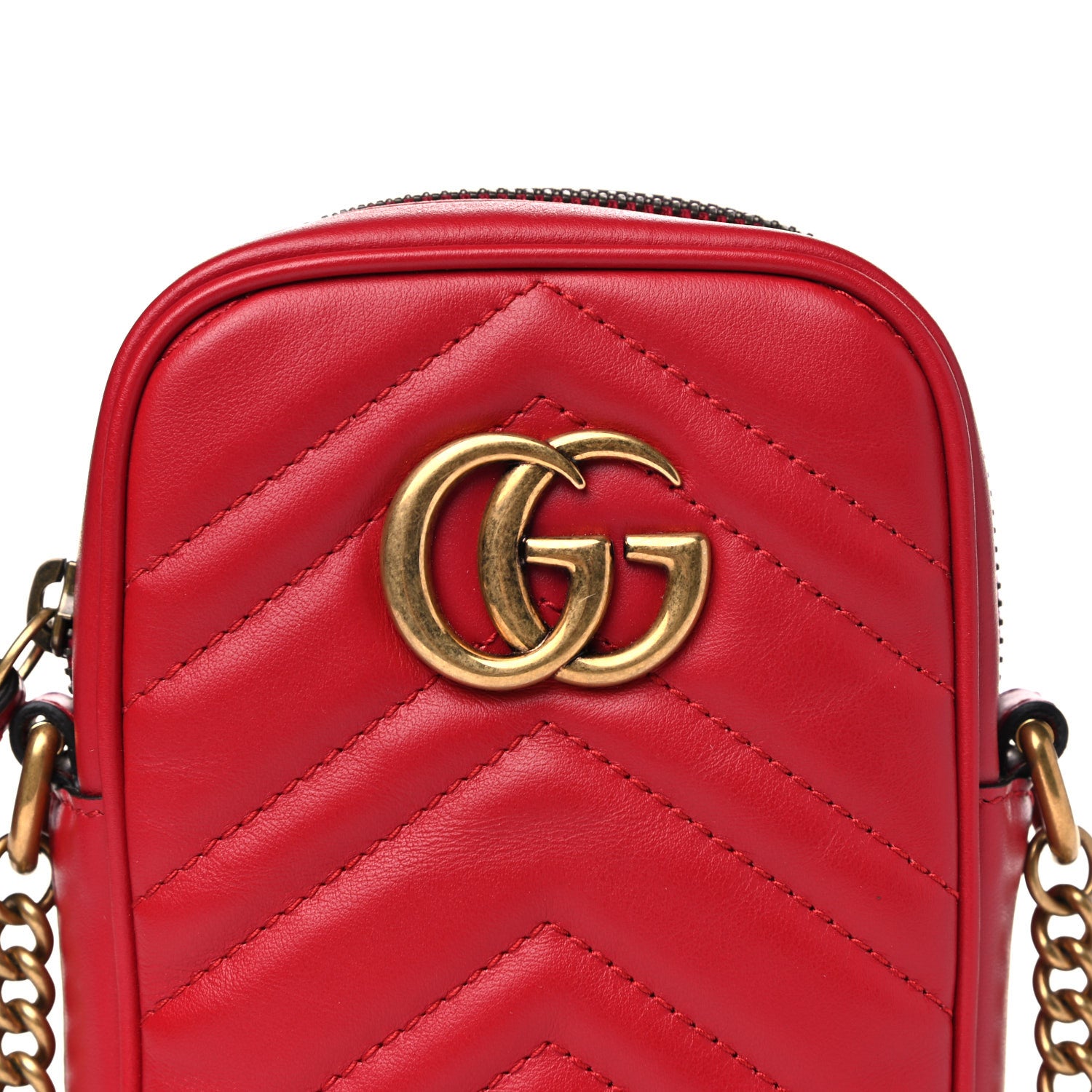 Gucci Calfskin Matelasse Mini GG Marmont Crossbody Bag Hibiscus Red 9 of 11