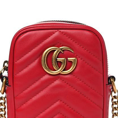 Gucci Calfskin Matelasse Mini GG Marmont Crossbody Bag Hibiscus Red 9 of 11