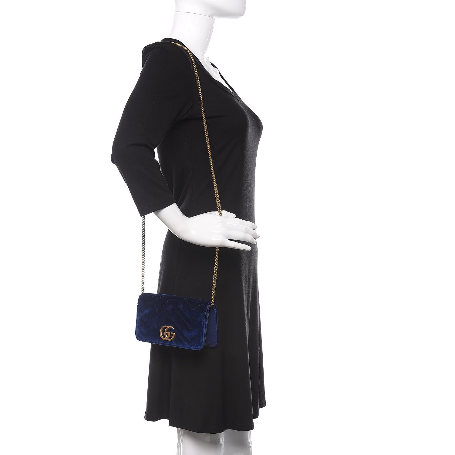 Gucci Velvet Matelasse GG Marmont Mini Bag Cobalt Blue 2 of 10