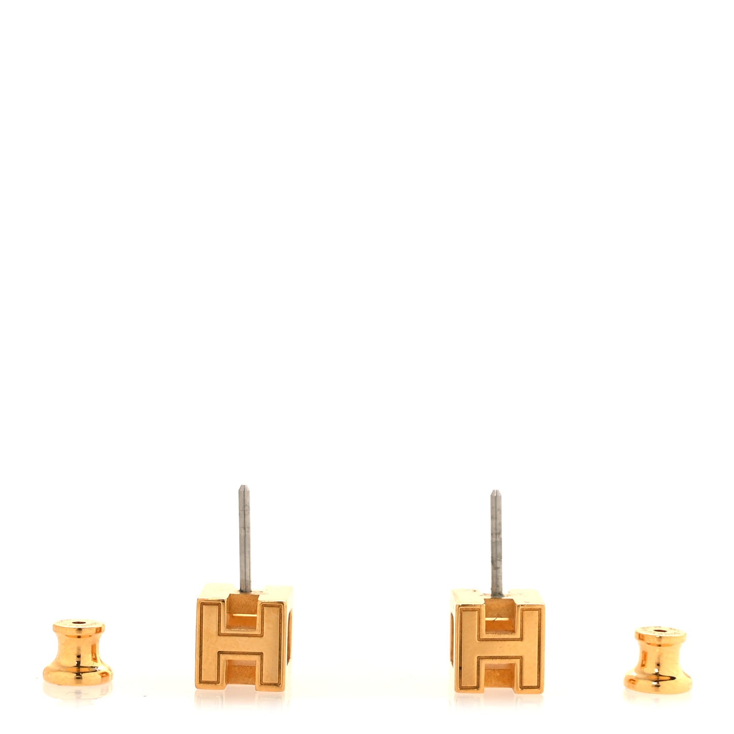 Gold Lacquered Cage d'H Earrings Rose Indien