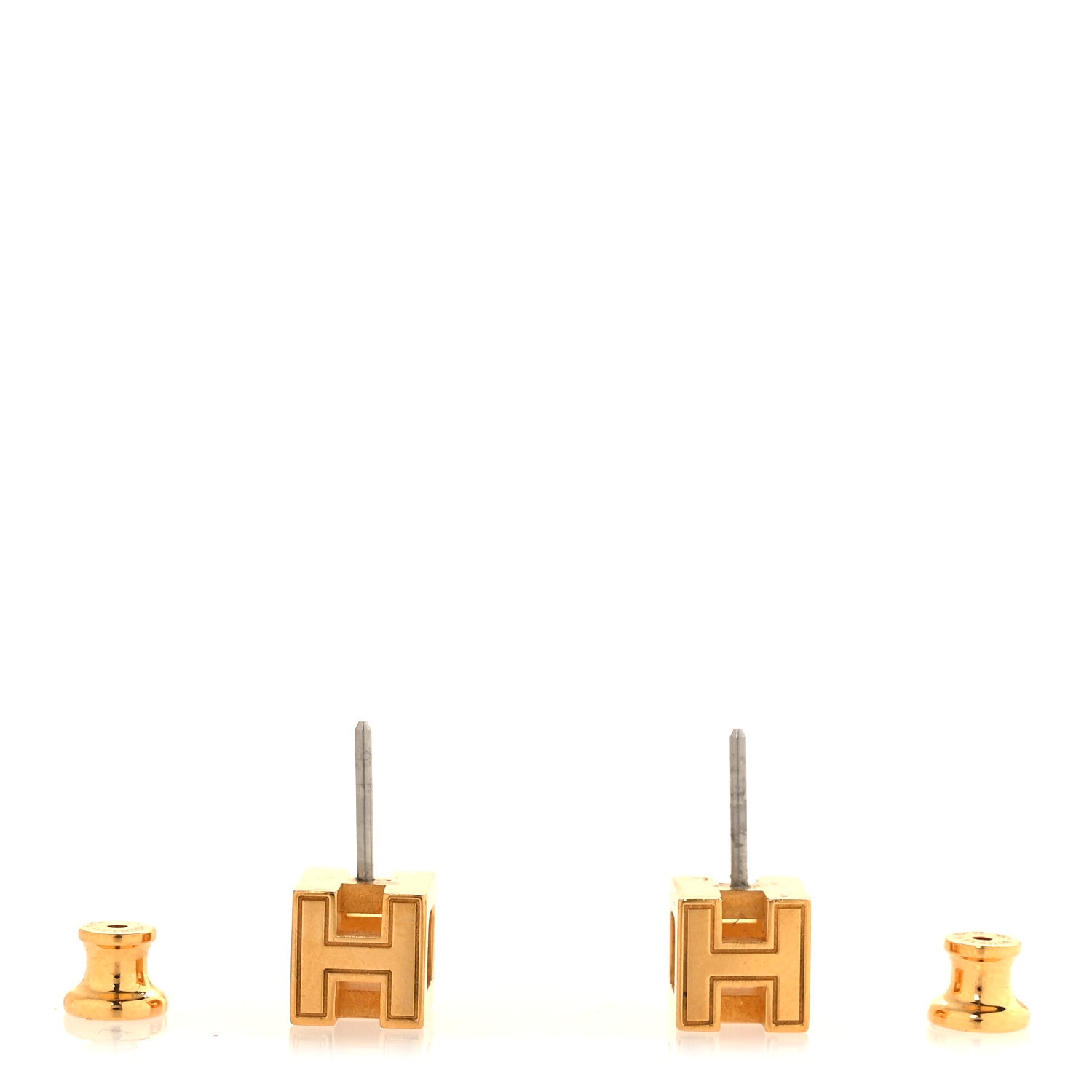 Hermes Gold Lacquered Cage d'H Earrings Rose Indien 3 of 6
