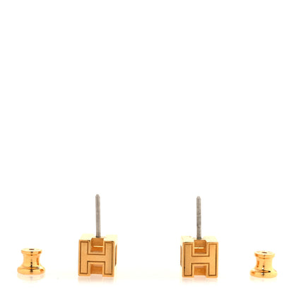 Hermes Gold Lacquered Cage d'H Earrings Rose Indien 3 of 6