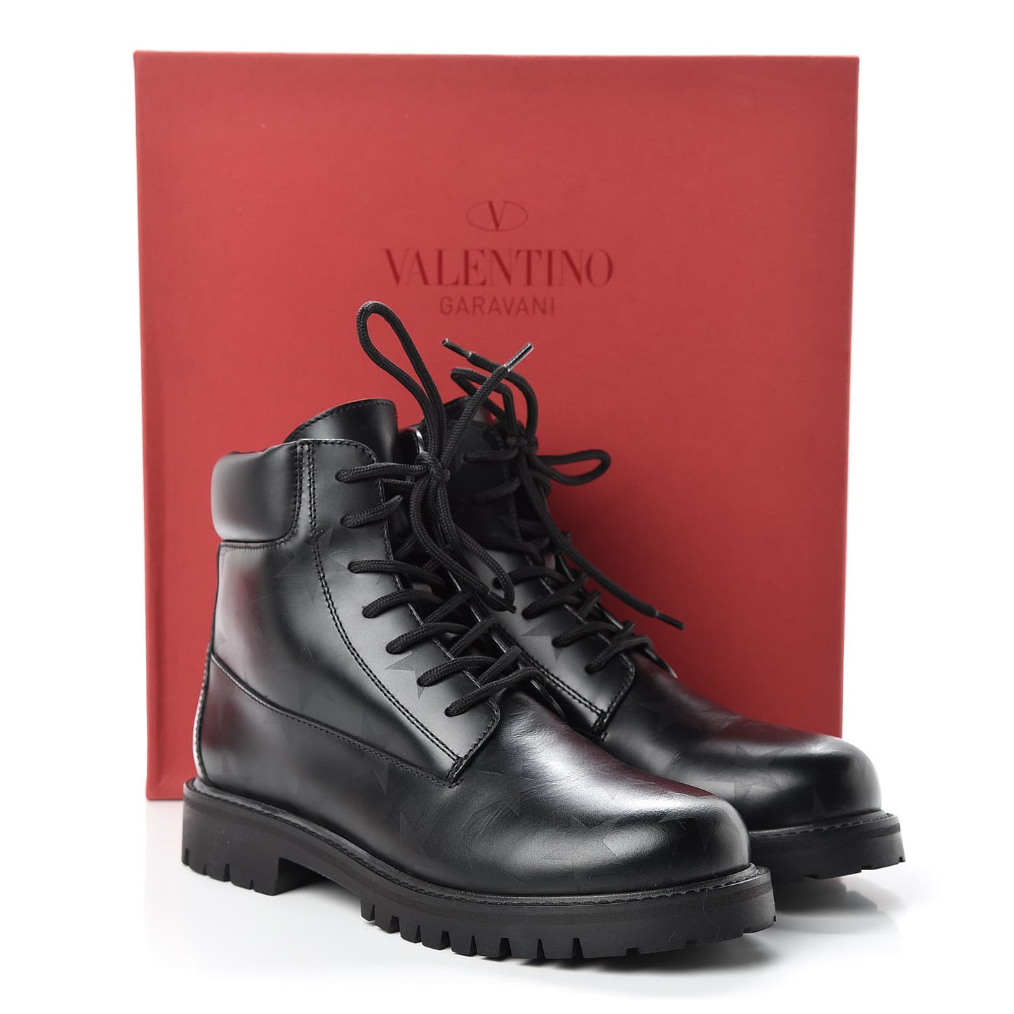 Calfskin Womens Donna Star Print Combat Boots 39.5 Black