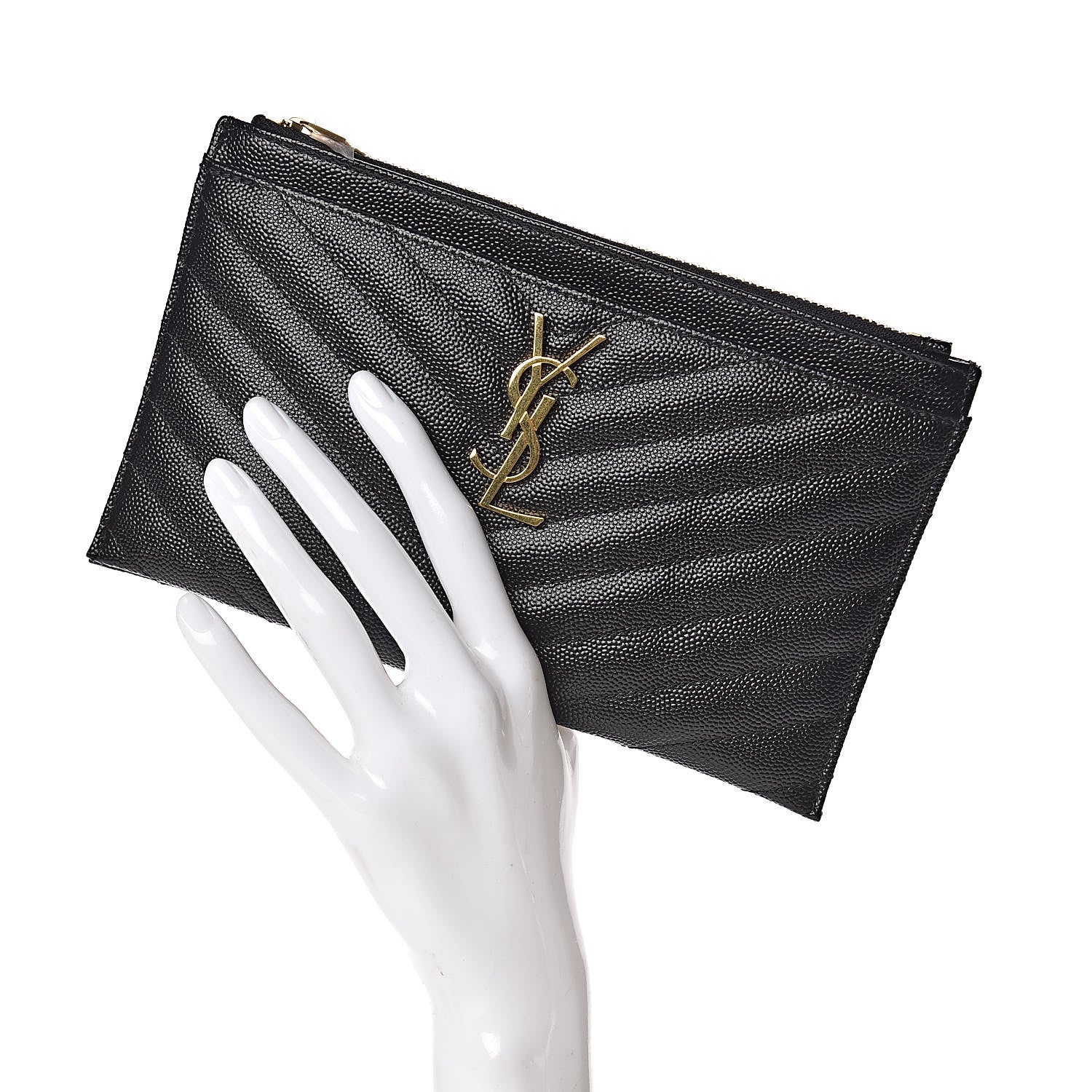 Saint Laurent Grain De Poudre Chevron Monogram Bill Pouch Black 2 of 8