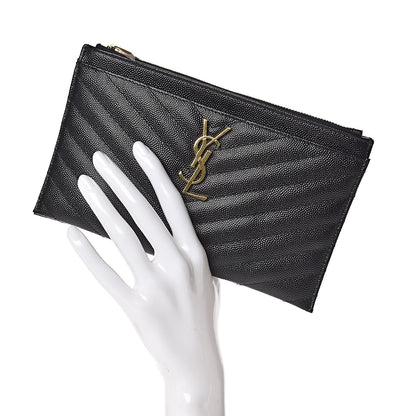 Saint Laurent Grain De Poudre Chevron Monogram Bill Pouch Black 2 of 8