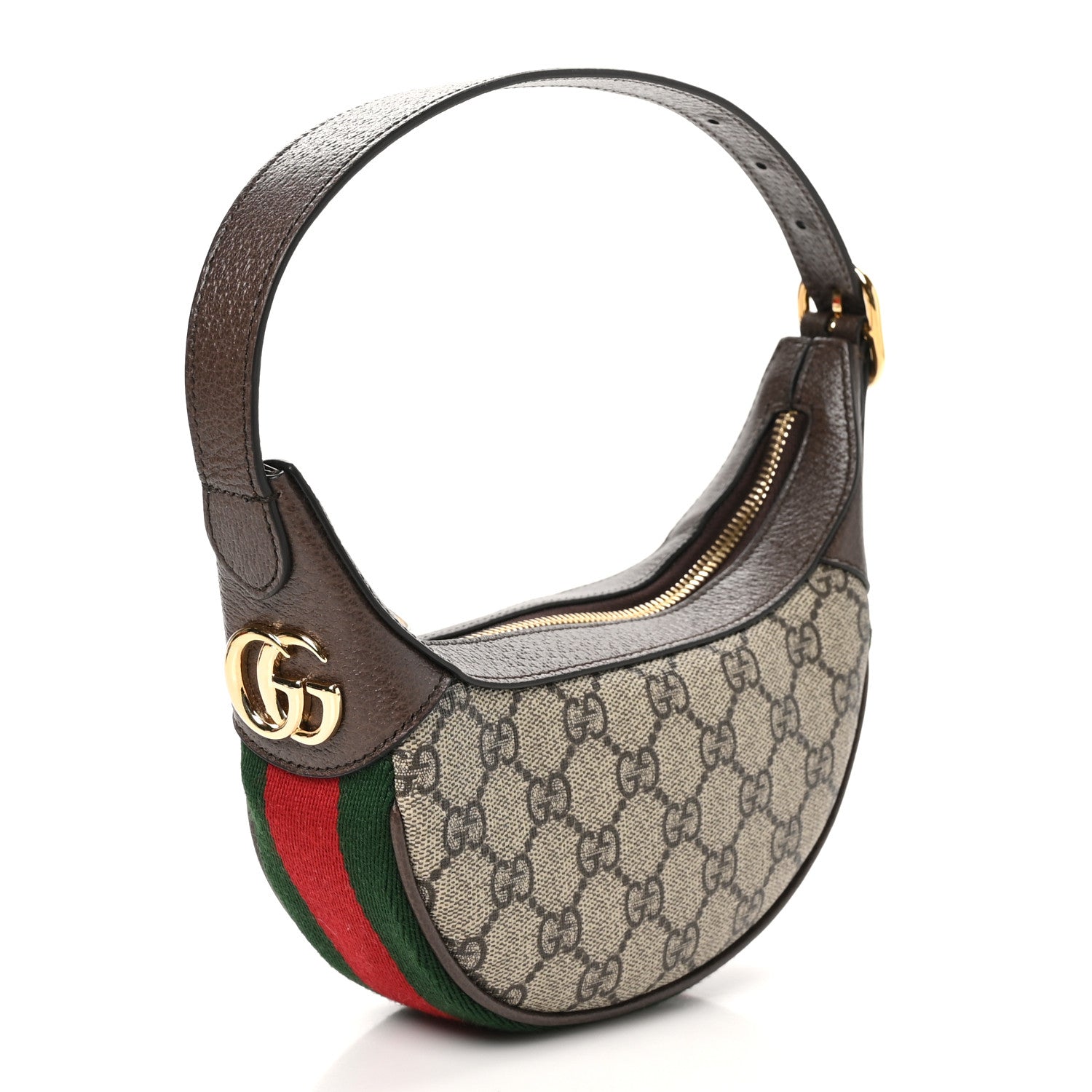 Gucci GG Supreme Monogram Textured Calfskin Web Mini Ophidia Half Moon Hobo Beige Ebony New Acero 2 of 9