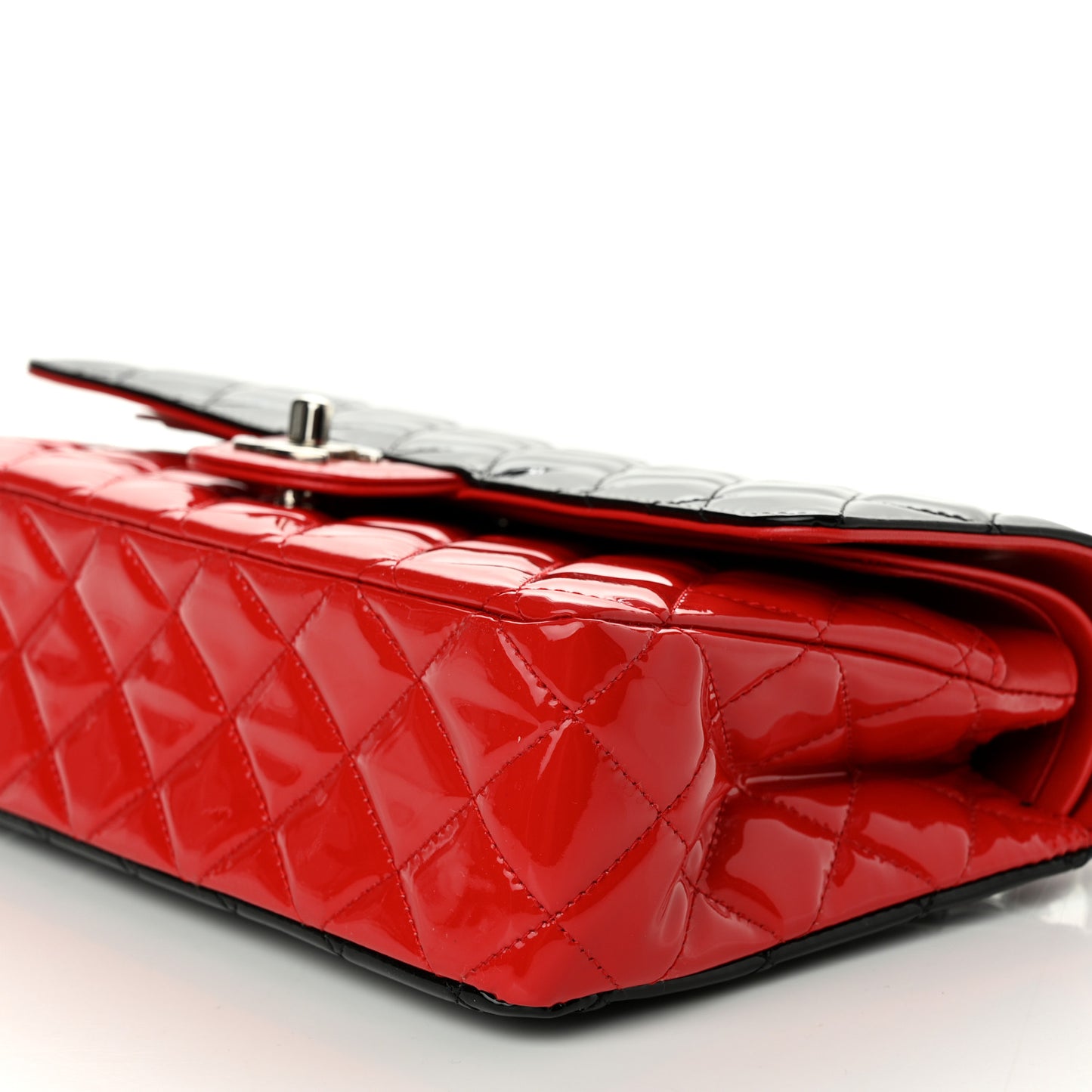 Patent Calfskin Quilted Bi-Color Medium Double Flap Red Black