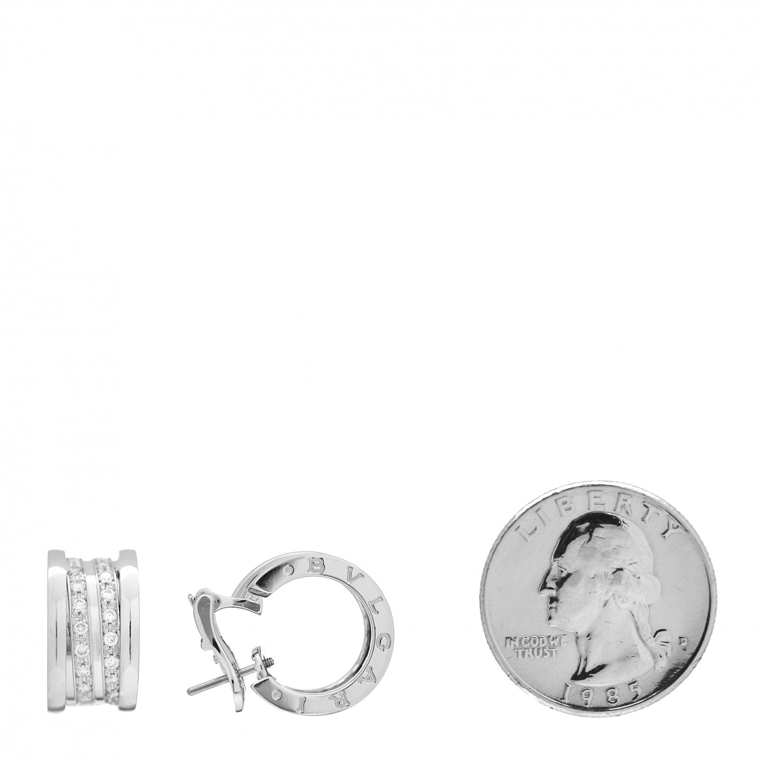 Bulgari 18K White Gold Diamond B.Zero1 Hoop Pave Earrings 2 of 5