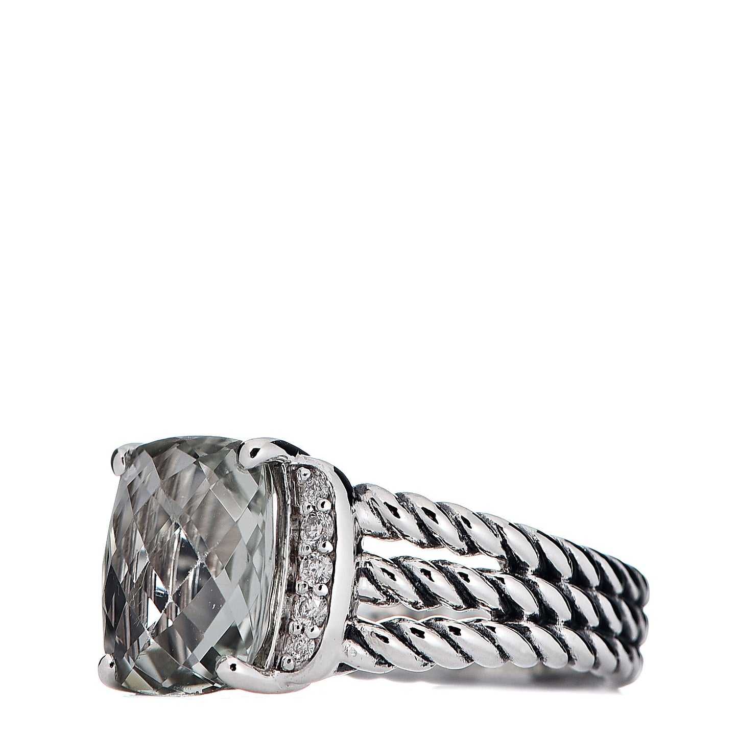Sterling Silver Diamond Prasiolite 10mm Petite Wheaton Ring 52 6