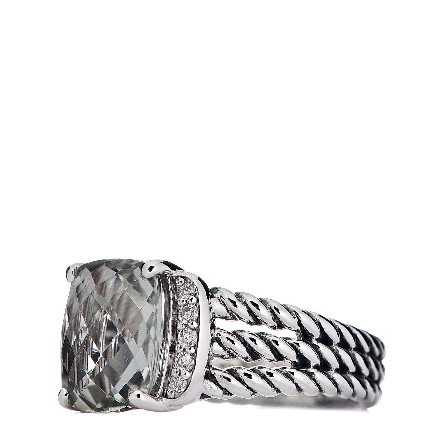 David Yurman Sterling Silver Diamond Prasiolite 10mm Petite Wheaton Ring 52 6 3 of 6