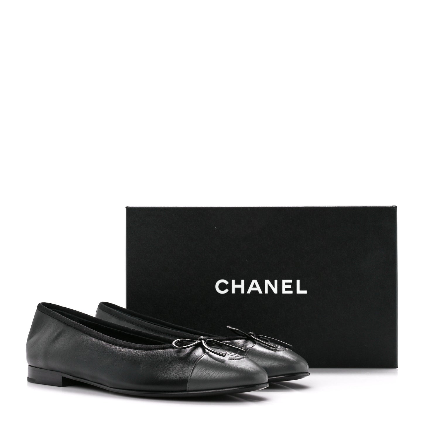Lambskin Cap Toe Ballerina Flats 38.5 Black Grey