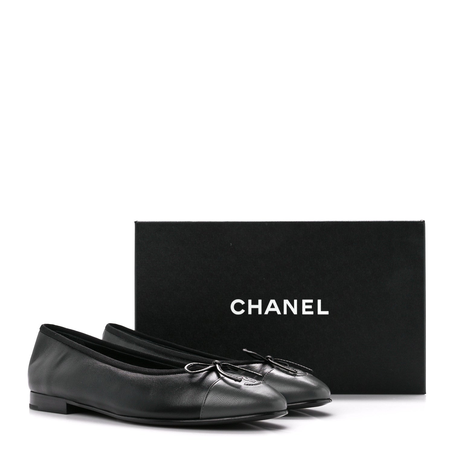 Chanel Lambskin Cap Toe Ballerina Flats 38.5 Black Grey 9 of 9