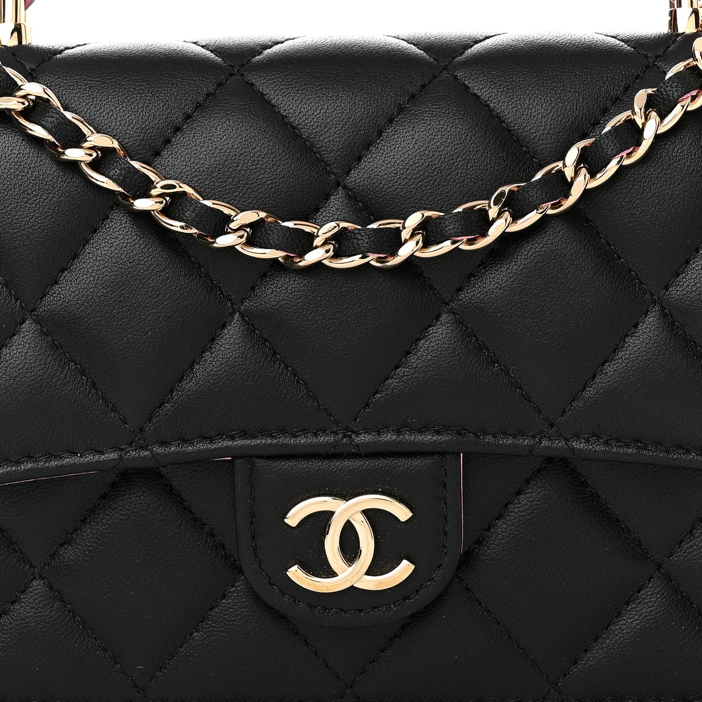 Lambskin Quilted Flap Phone Holder With Chain Black Lilac