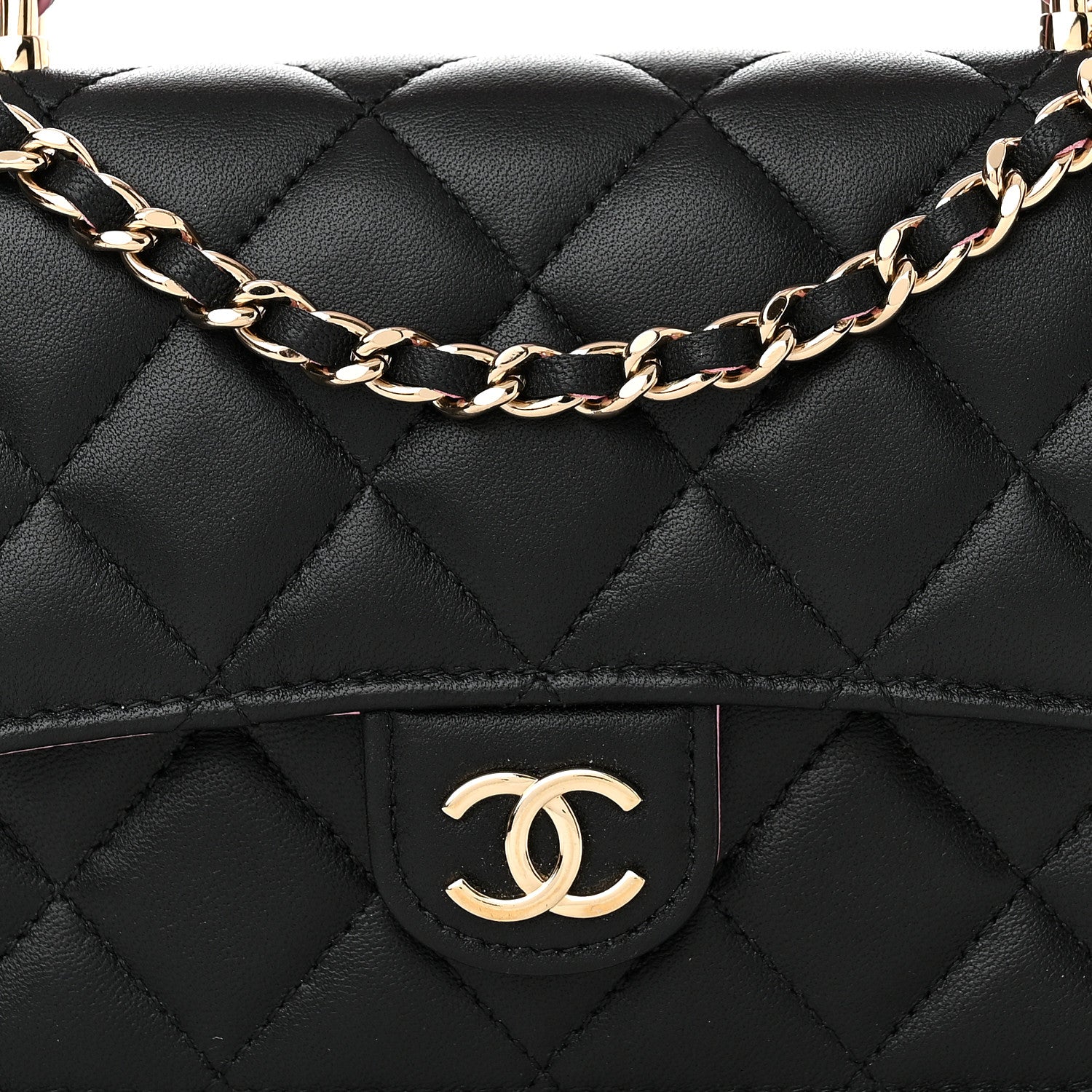 Chanel Lambskin Quilted Flap Phone Holder With Chain Black Lilac 12 of 15