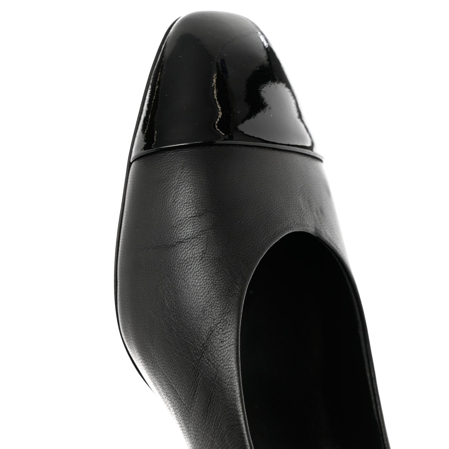 Lambskin Patent Calfskin Cap Toe CC Pumps 38 Black