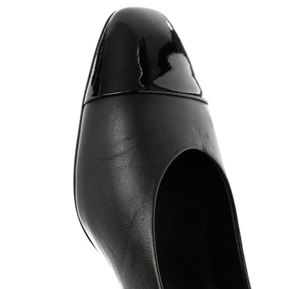Chanel Lambskin Patent Calfskin Cap Toe CC Pumps 38 Black 10 of 14