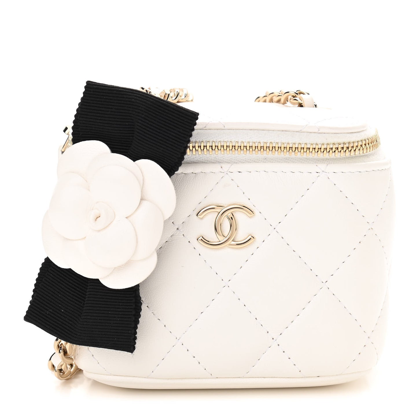 Lambskin Quilted My Chanel Lady Vanity Case With Chain White