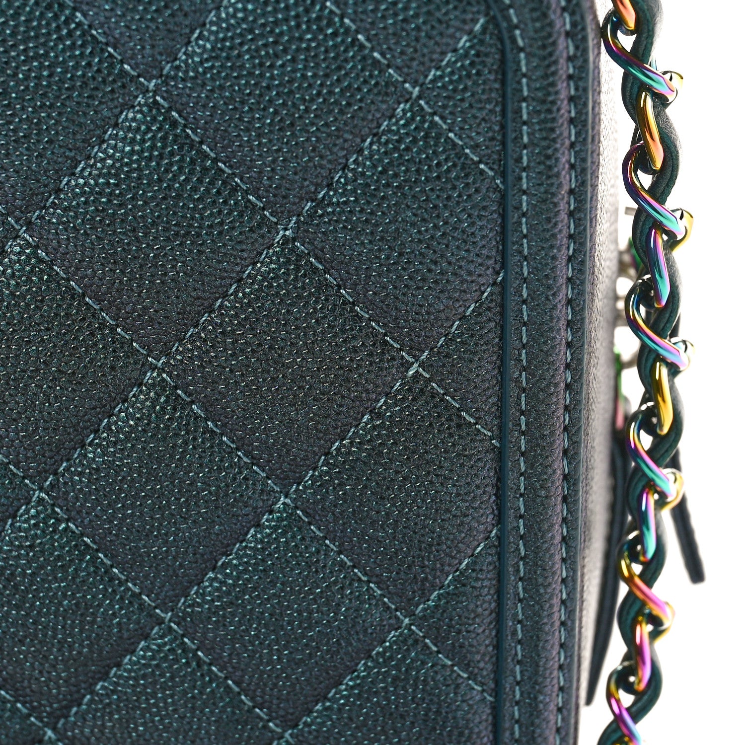 Chanel Iridescent Caviar Quilted Medium CC Filigree Vanity Case Dark Turquoise 12 of 13