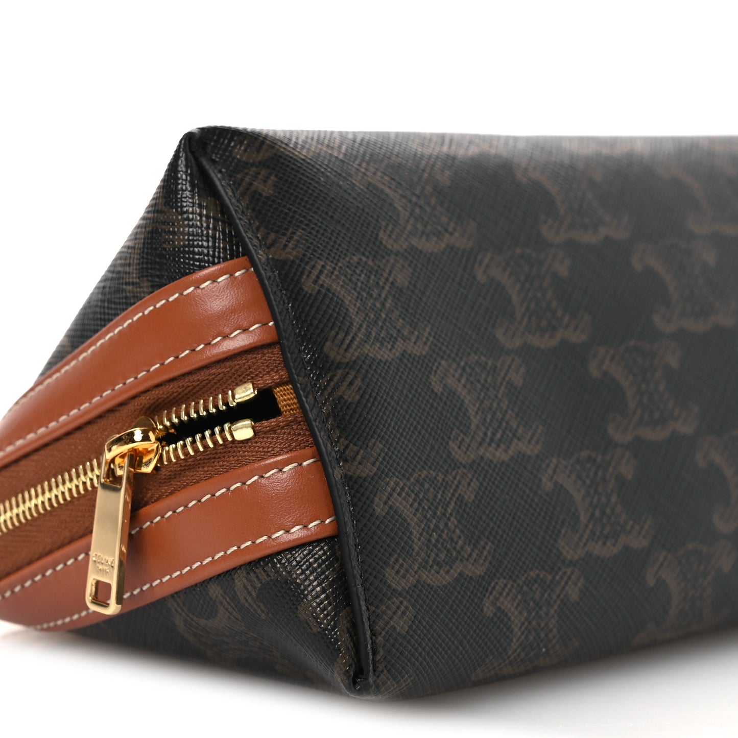 Triomphe Canvas Calfskin Small Cosmetic Pouch Tan