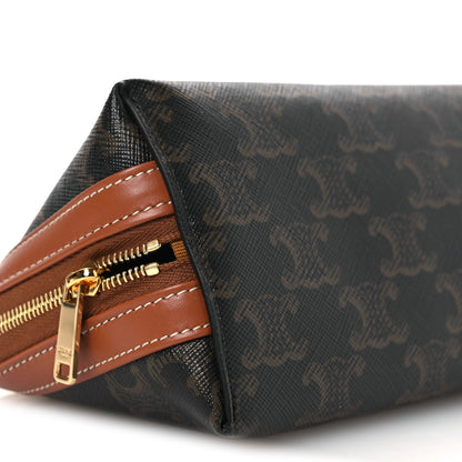 Celine Triomphe Canvas Calfskin Small Cosmetic Pouch Tan 10 of 11