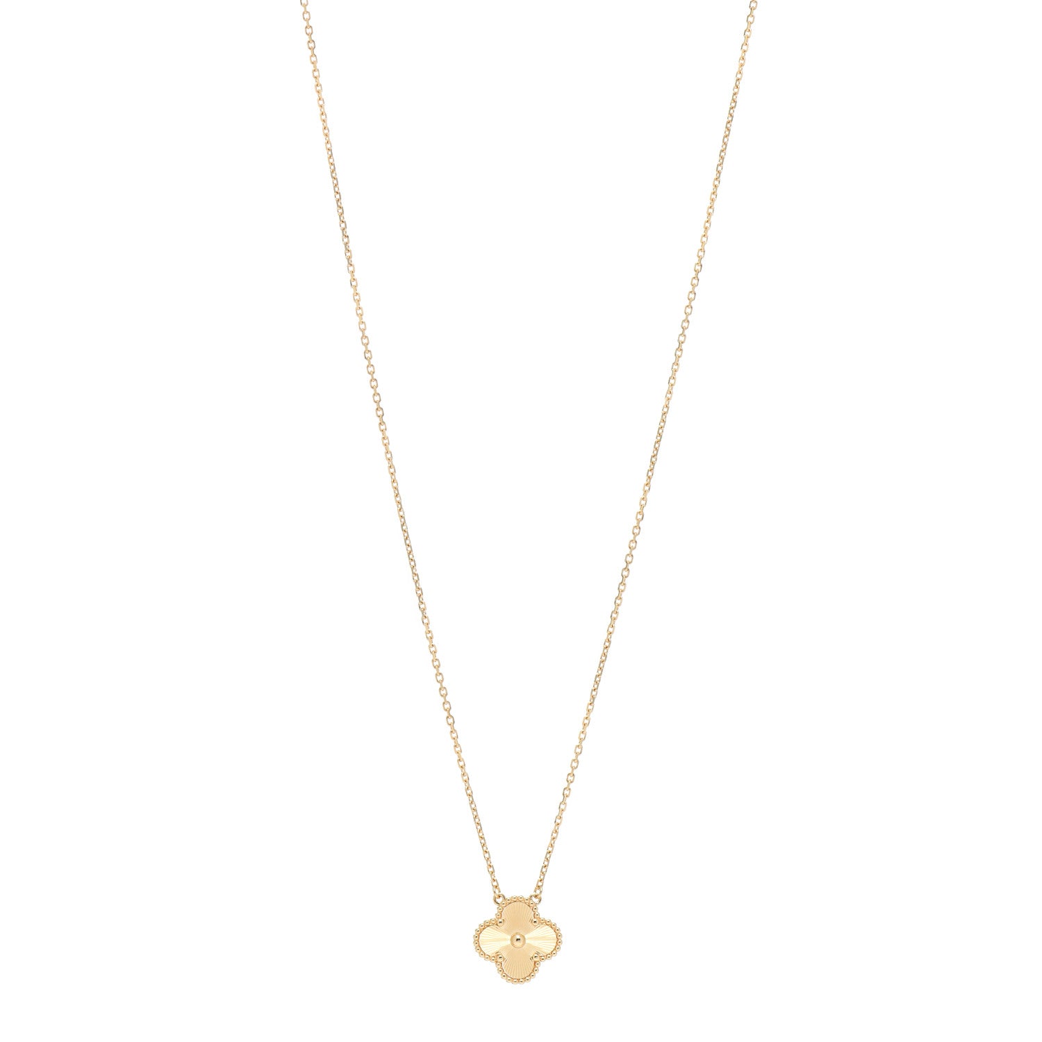 Van Cleef & Arpels 18K Yellow Gold Guilloche Vintage Alhambra Pendant Necklace 1 of 5