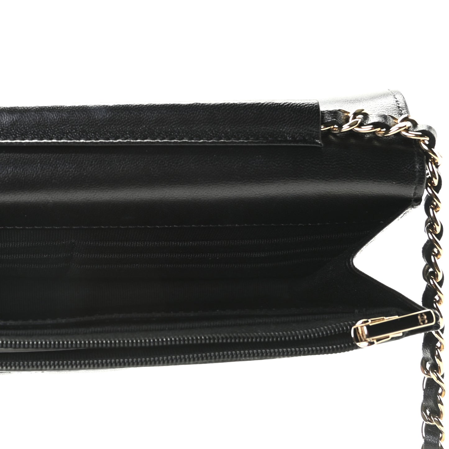 Lambskin Quilted Coco Bow Wallet On Chain WOC Black