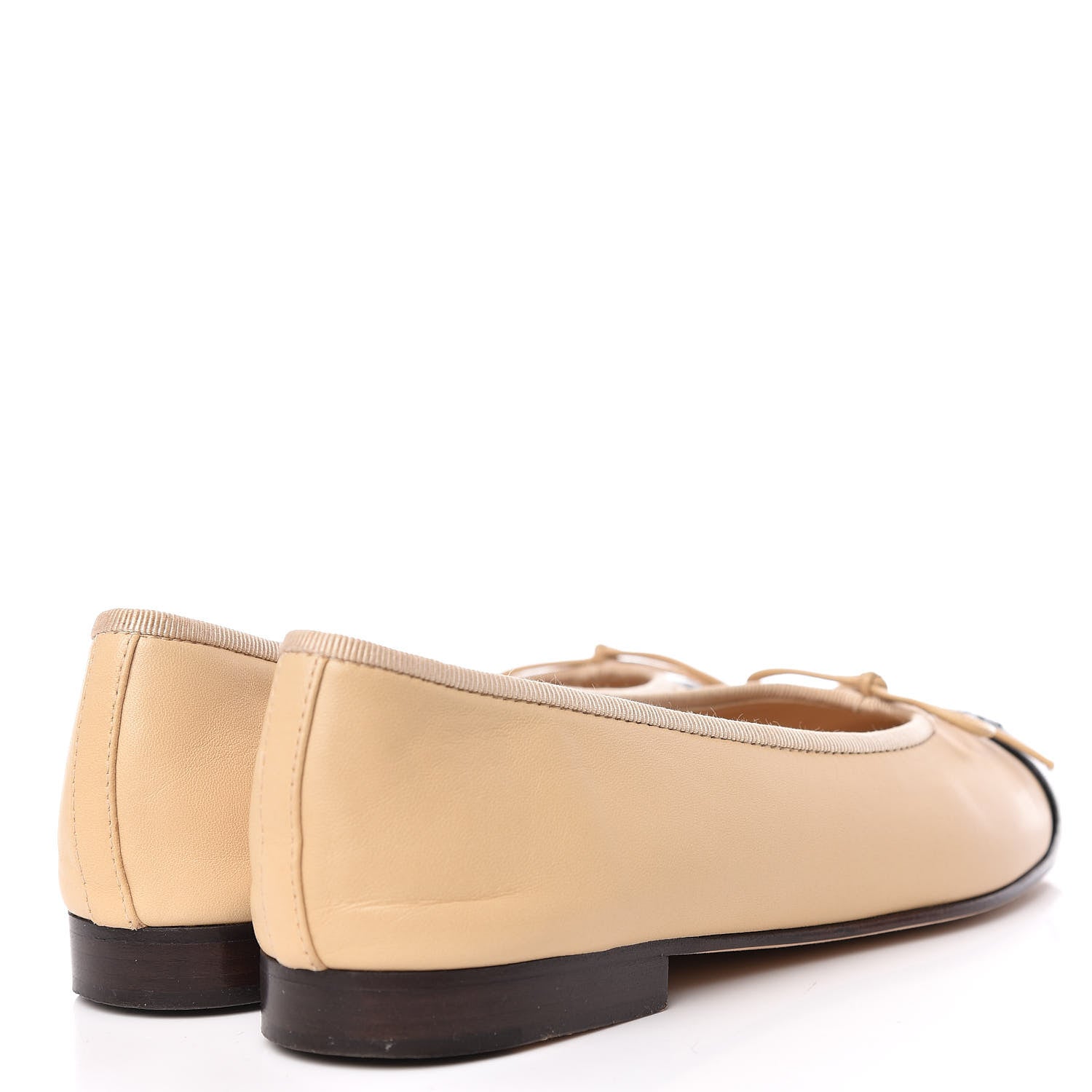 Chanel Lambskin Cap Toe CC Ballerina Flats 37 Beige Black 4 of 16