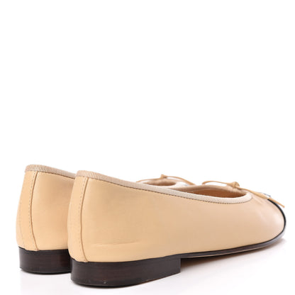 Chanel Lambskin Cap Toe CC Ballerina Flats 37 Beige Black 4 of 16