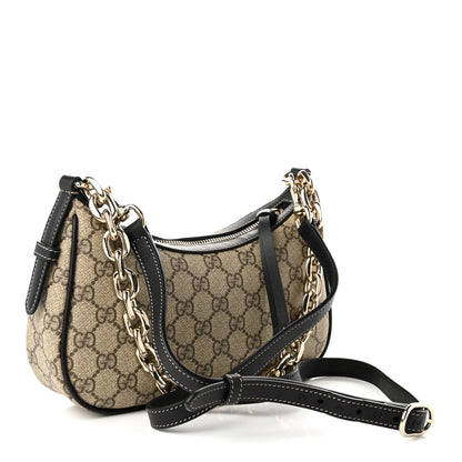 Gucci GG Supreme Monogram Textured Calfskin Small Emblem Shoulder Bag Beige Black 2 of 9