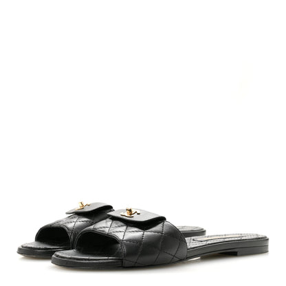 Chanel Lambskin Quilted CC Turnlock Sandals 39 Black 4 of 9