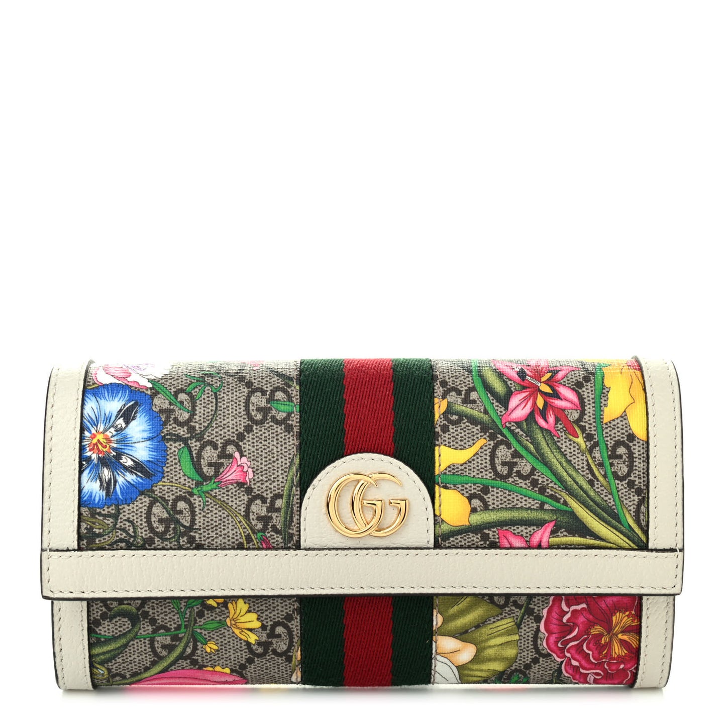 GG Supreme Monogram Flora Web Ophidia Continental Wallet White